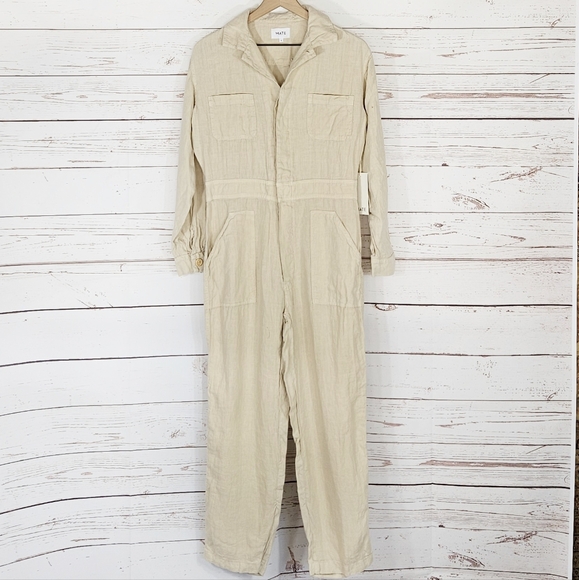 Mate The Label | Organic Linen Natural Buttoned Jumpsuit NWT - Picture 2 of 9
